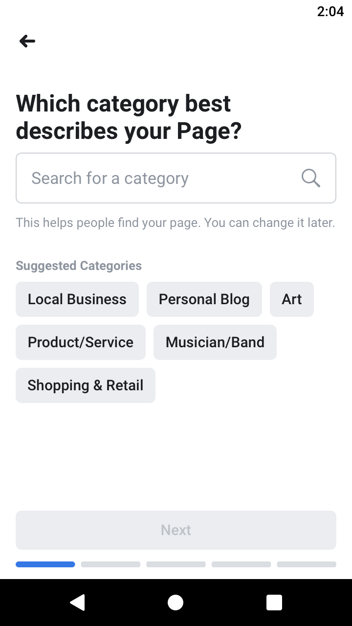 Choosing a business category